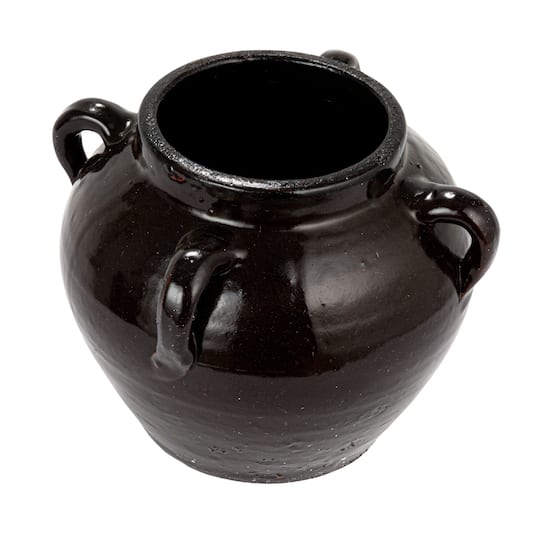 7&#x22; Distressed Black Decorative Clay Jar